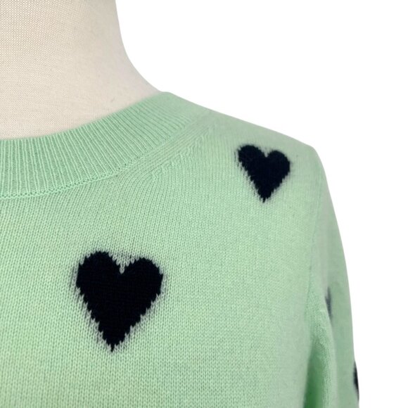 J.Crew Everyday Cashmere Heart Print Sweater Mint Green Size Medium - Picture 3 of 9
